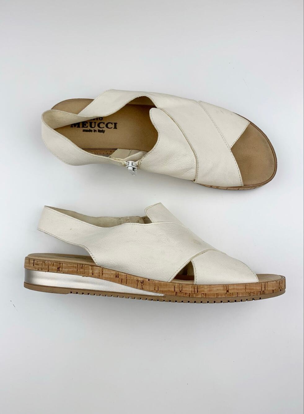 Sesto Meucci Sandals Cream Leather Wedge Heel Comfort Italy Women's 10 Narrow